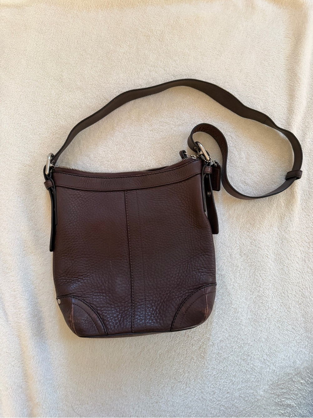 Coach Brown Pebbled Leather Shoulder Crossbody Bag